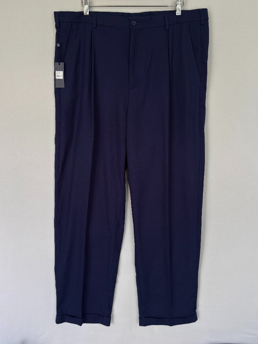 Trust Linen Blend Dress Pants Mens 40x32 Navy Cuffed Pleated Trousers New